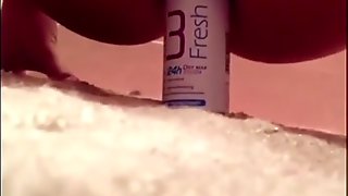 Girl ass play with deo bottle