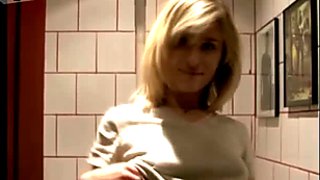 Hot Czech teen sluts in the public toilet showing pussies