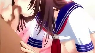 Hot hentai bitch gives blowjob and titjob