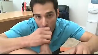 POV gay blowjob during audition